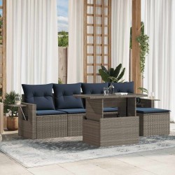 Ensemble de canapé de jardin 6 pcs avec coussins gris résine tressée 614778614778