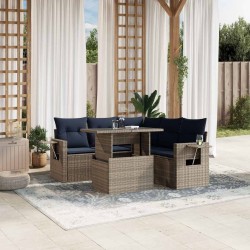 Ensemble de canapé de jardin 6 pcs avec coussins gris résine tressée 614779614779