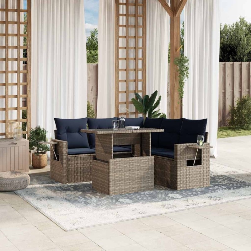 Ensemble de canapé de jardin 6 pcs avec coussins gris résine tressée 614779614779