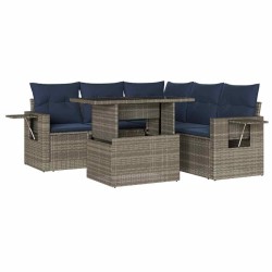 Ensemble de canapé de jardin 6 pcs avec coussins gris résine tressée 614779614779