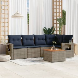 Ensemble de canapé de jardin 6 pcs avec coussins gris résine tressée 614780614780