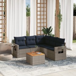 Ensemble de canapé de jardin 6 pcs avec coussins gris résine tressée 614781614781