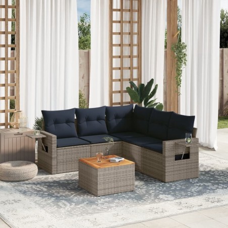 Ensemble de canapé de jardin 6 pcs avec coussins gris résine tressée 614781614781