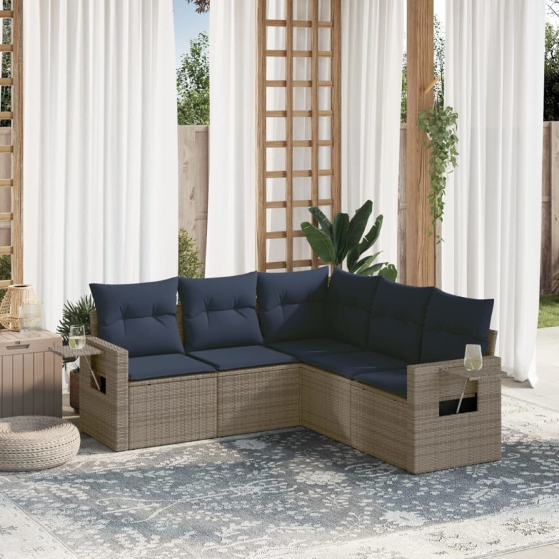 Ensemble de canapé de jardin 5 pcs avec coussins gris résine tressée 614783614783