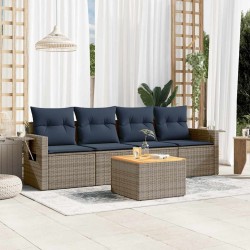 Ensemble de canapé de jardin 5 pcs avec coussins gris résine tressée 614784614784