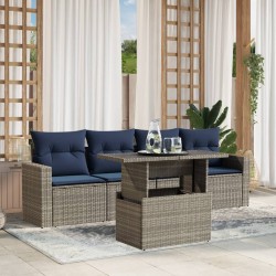 Ensemble de canapé de jardin 5 pcs avec coussins gris résine tressée 614785614785