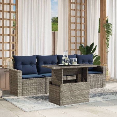 Ensemble de canapé de jardin 5 pcs avec coussins gris résine tressée 614785614785