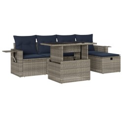 Ensemble de canapé de jardin 6 pcs avec coussins gris résine tressée 614787614787