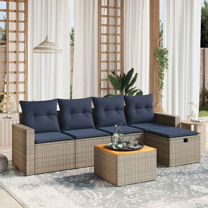 Ensemble de canapé de jardin 6 pcs avec coussins gris résine tressée 614796614796