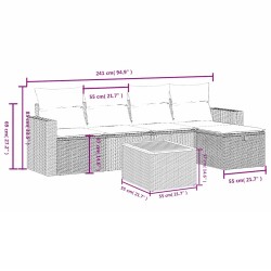 Ensemble de canapé de jardin 6 pcs avec coussins gris résine tressée 614796614796