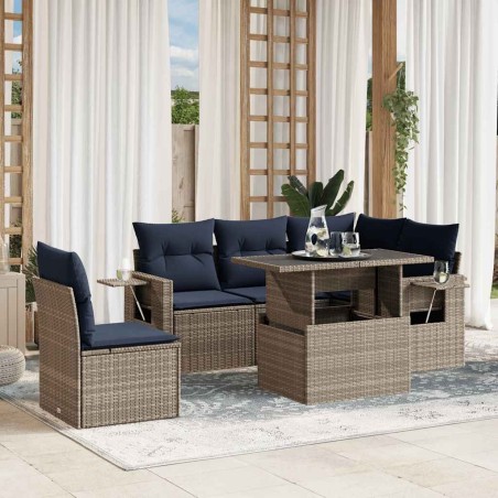 Ensemble de canapé de jardin 6 pcs avec coussins gris résine tressée 614801614801