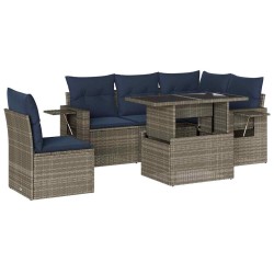 Ensemble de canapé de jardin 6 pcs avec coussins gris résine tressée 614801614801