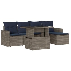 Ensemble de canapé de jardin 6 pcs avec coussins gris résine tressée 614802614802