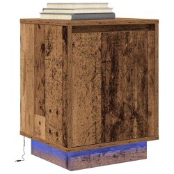 Table de chevet avec lumières LED vieux bois 38x34x50 cm 614857614857