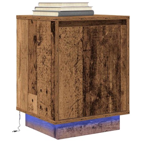 Table de chevet avec lumières LED vieux bois 38x34x50 cm 614857614857