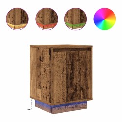 Table de chevet avec lumières LED vieux bois 38x34x50 cm 614857614857