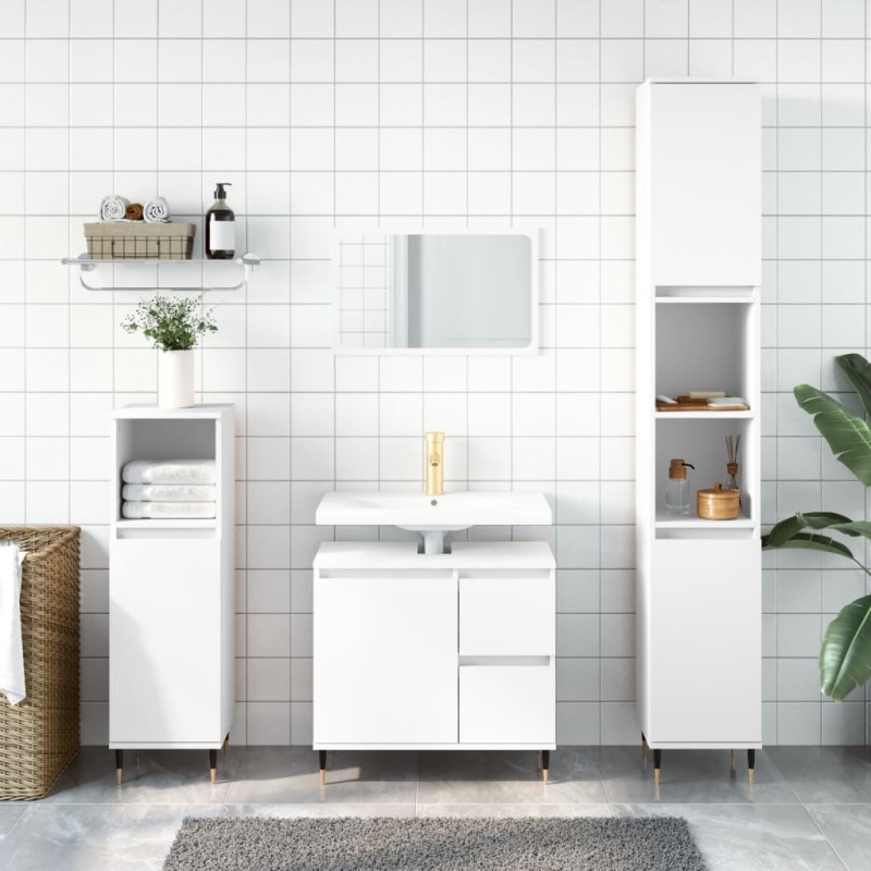 Armoire de salle de bain blanc 30x30x190 cm bois d'ingénierie 614863614863