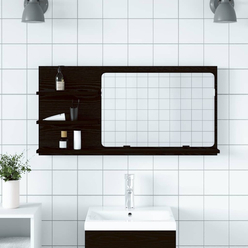 Armoire de salle de bain avec miroir en chêne noir 90 x 11 x 45 cm Bois d'ingénierie 614873614873