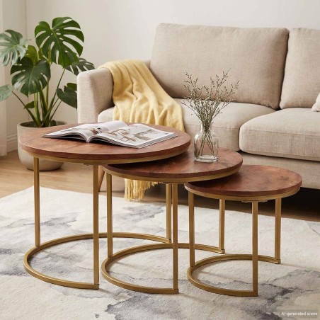 Tables basses gigognes 3 pcs Bois de mangue massif et acier 614916614916
