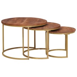 Tables basses gigognes 3 pcs Bois de mangue massif et acier 614916614916