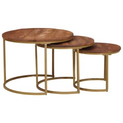 Tables basses gigognes 3 pcs Bois de mangue massif et acier 614916614916