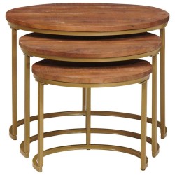 Tables basses gigognes 3 pcs Bois de mangue massif et acier 614916614916