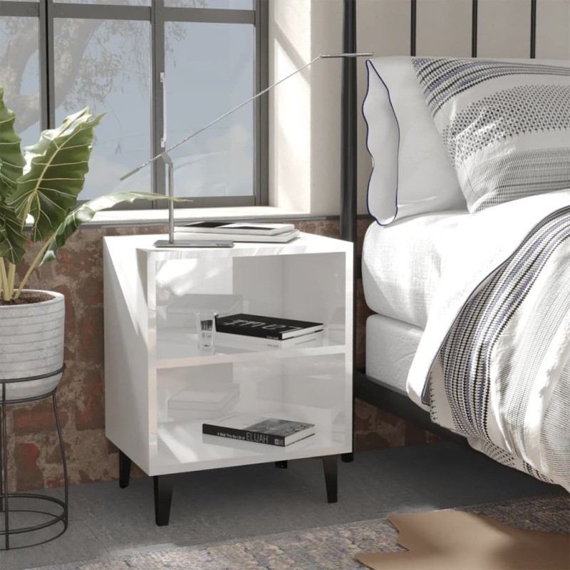 Tables de chevet pieds en métal 2 pcs blanc brillant 40x30x50cm 614942614942
