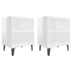 Tables de chevet pieds en métal 2 pcs blanc brillant 40x30x50cm 614942614942