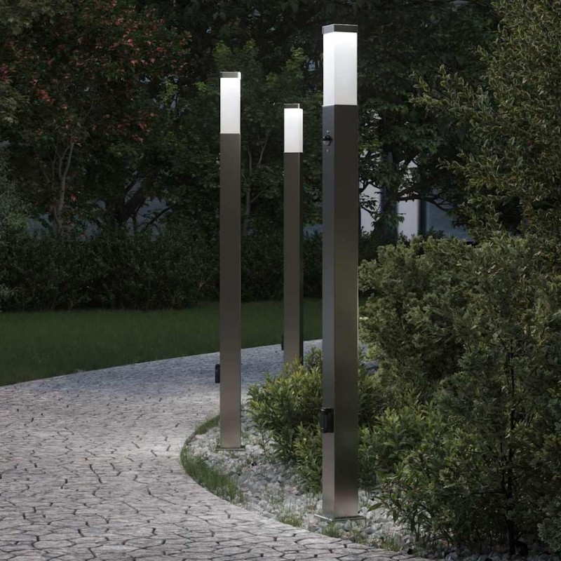 Bornes lumineuses avec détecteur et prise lot de 3 110 cm acier inoxydable IP44 615002615002