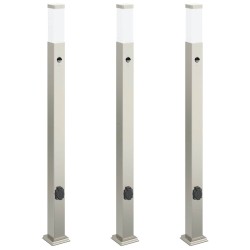 Bornes lumineuses avec détecteur et prise lot de 3 110 cm acier inoxydable IP44 615002615002