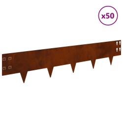 Bordure de Pelouse 50 pcs 100 x 20 cm Acier Rouillé 615004615004