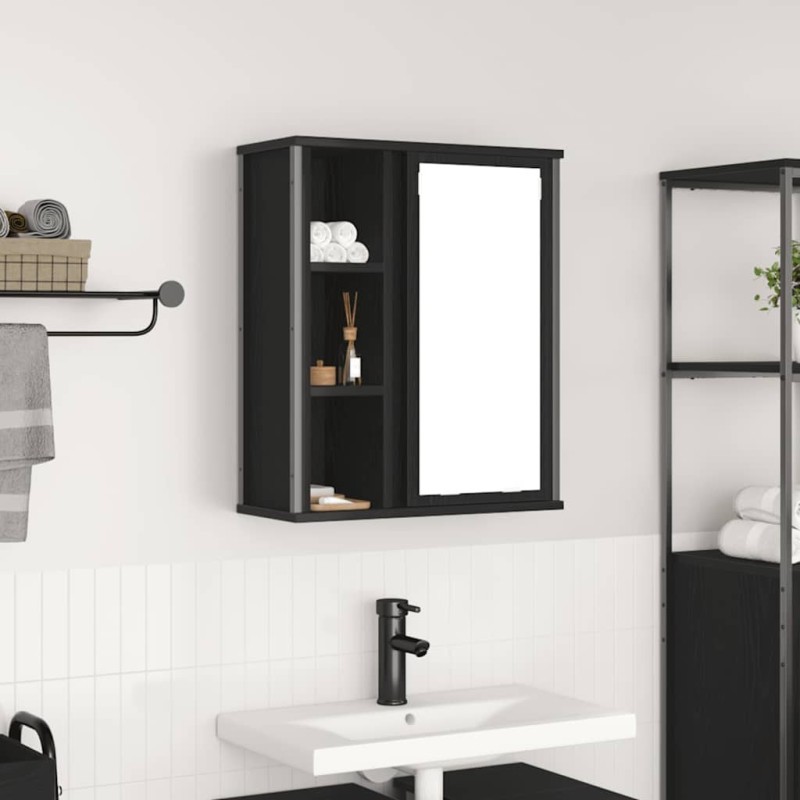 Armoire murale de salle de bain miroir chêne noir 50x21x60 cm 615057615057