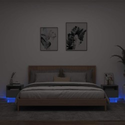 Armoires de chevet avec lumières LED 2 pcs noir 40x39x37 cm 615142615142