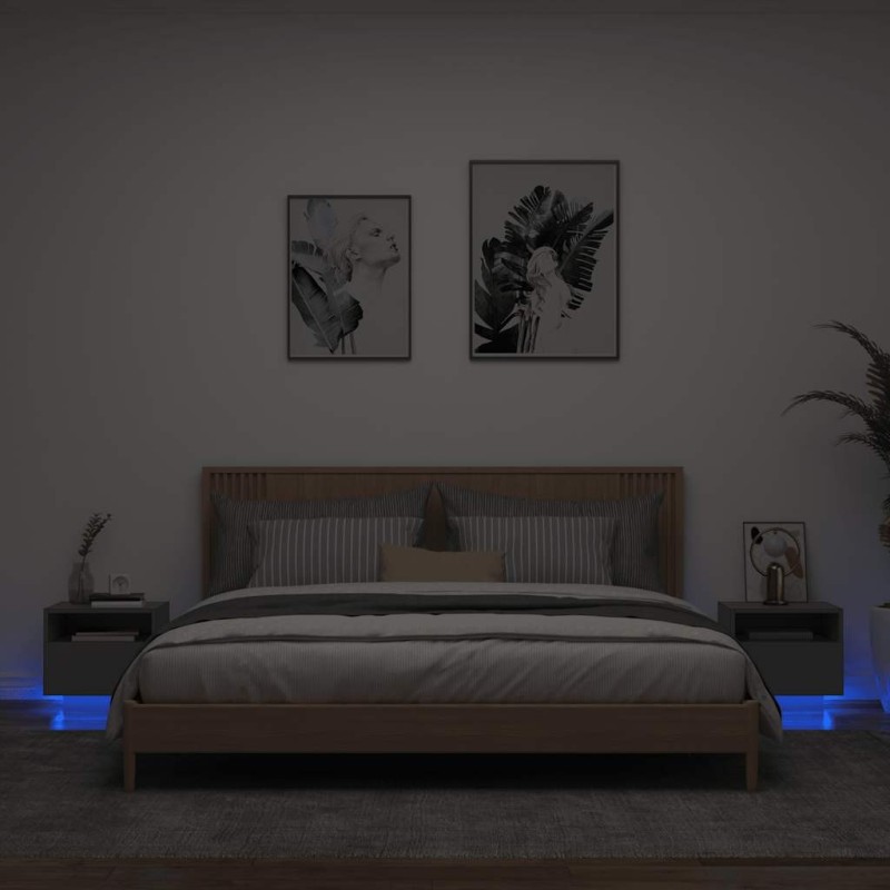 Armoires de chevet avec lumières LED 2 pcs noir 40x39x37 cm 615142615142