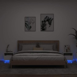 Armoires de chevet avec lumières LED 2 pcs blanc 40x39x37 cm 615143615143