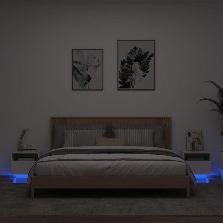Armoires de chevet avec lumières LED 2 pcs blanc 40x39x37 cm 615143615143