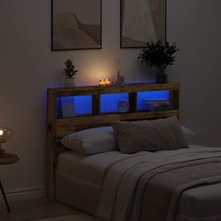 Armoire tête de lit avec LED vieux bois 140x17x102 cm 615144615144
