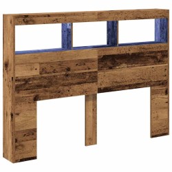 Armoire tête de lit avec LED vieux bois 140x17x102 cm 615144615144