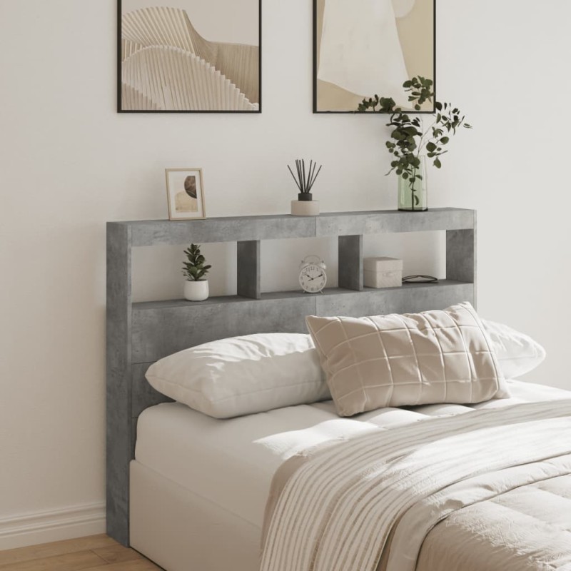 Armoire tête de lit avec LED gris béton 140x17x102 cm 615146615146