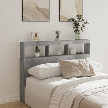 Armoire tête de lit avec LED gris béton 140x17x102 cm 615146615146