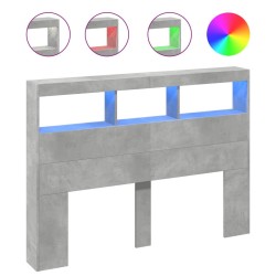 Armoire tête de lit avec LED gris béton 140x17x102 cm 615146615146