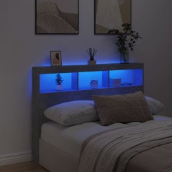 Armoire tête de lit avec LED gris béton 140x17x102 cm 615146615146