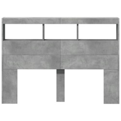 Armoire tête de lit avec LED gris béton 140x17x102 cm 615146615146
