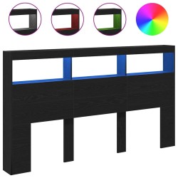 Armoire tête de lit avec LED chêne noir 180x17x102 cm 615164615164