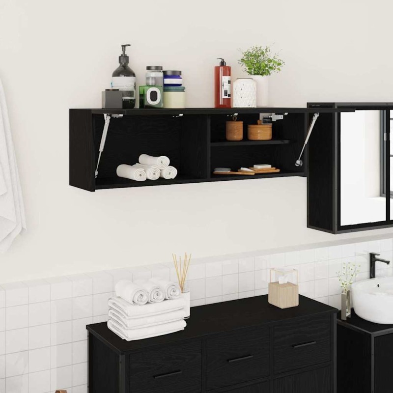 Armoire murale de bain noir 100x25x30 cm bois d'ingénierie 615172615172