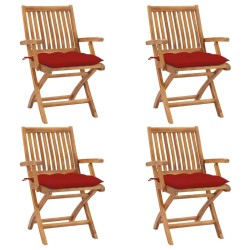 Chaises pliables de jardin avec coussins lot de 4 Teck solide 615178615178