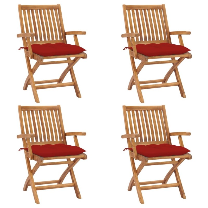 Chaises pliables de jardin avec coussins lot de 4 Teck solide 615178615178