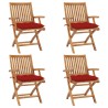 Chaises pliables de jardin avec coussins lot de 4 Teck solide 615178615178
