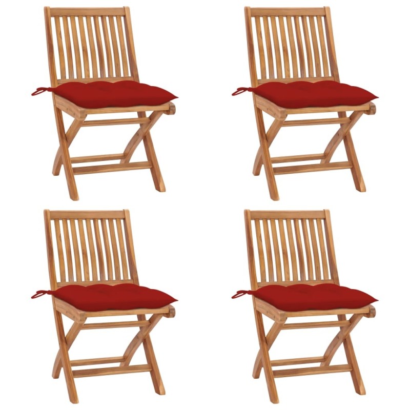 Chaises pliables de jardin avec coussins lot de 4 Teck solide 615179615179