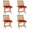 Chaises pliables de jardin avec coussins lot de 4 Teck solide 615179615179